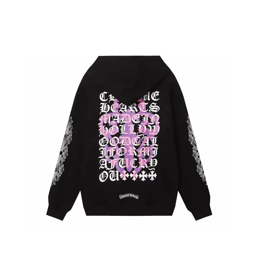 M07—P210 -Chrome Hearts/Chrome Hearts printed sweatshirt cardigan jacket -420 grams of high-density, high-quality wool, soft, delicate and skin-friendly, soft and silky to the touch, warm and skin-friendly -The hardware zipper accessories are all customized and full of details -Colour: black white -Size: S M L XL